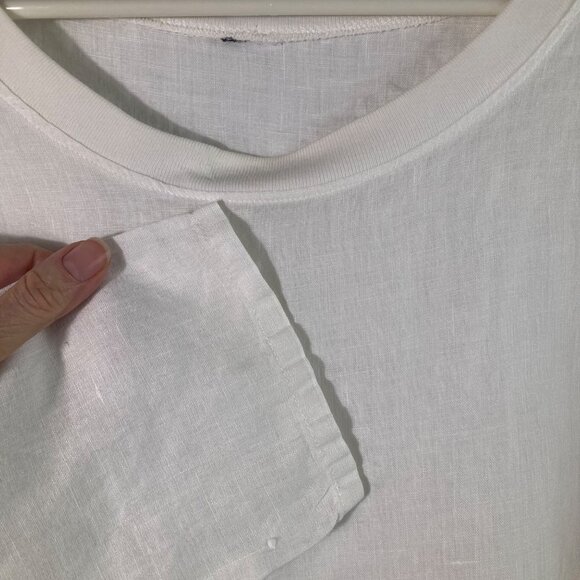 Womens Linen Tunic Round Neck 3/4 Sleeve White L Linen Pockets - Picture 4 of 8